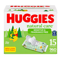 Huggies Natural Care Sensitive Baby Wipes, Unscented, Hypoallergenic, 99% Purified Water, 12 Flip-Top Packs (768 Wipes Total), Packaging May Vary