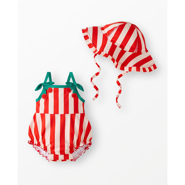 Baby One-Piece Cherry Swimsuit & Swim Hat Set.