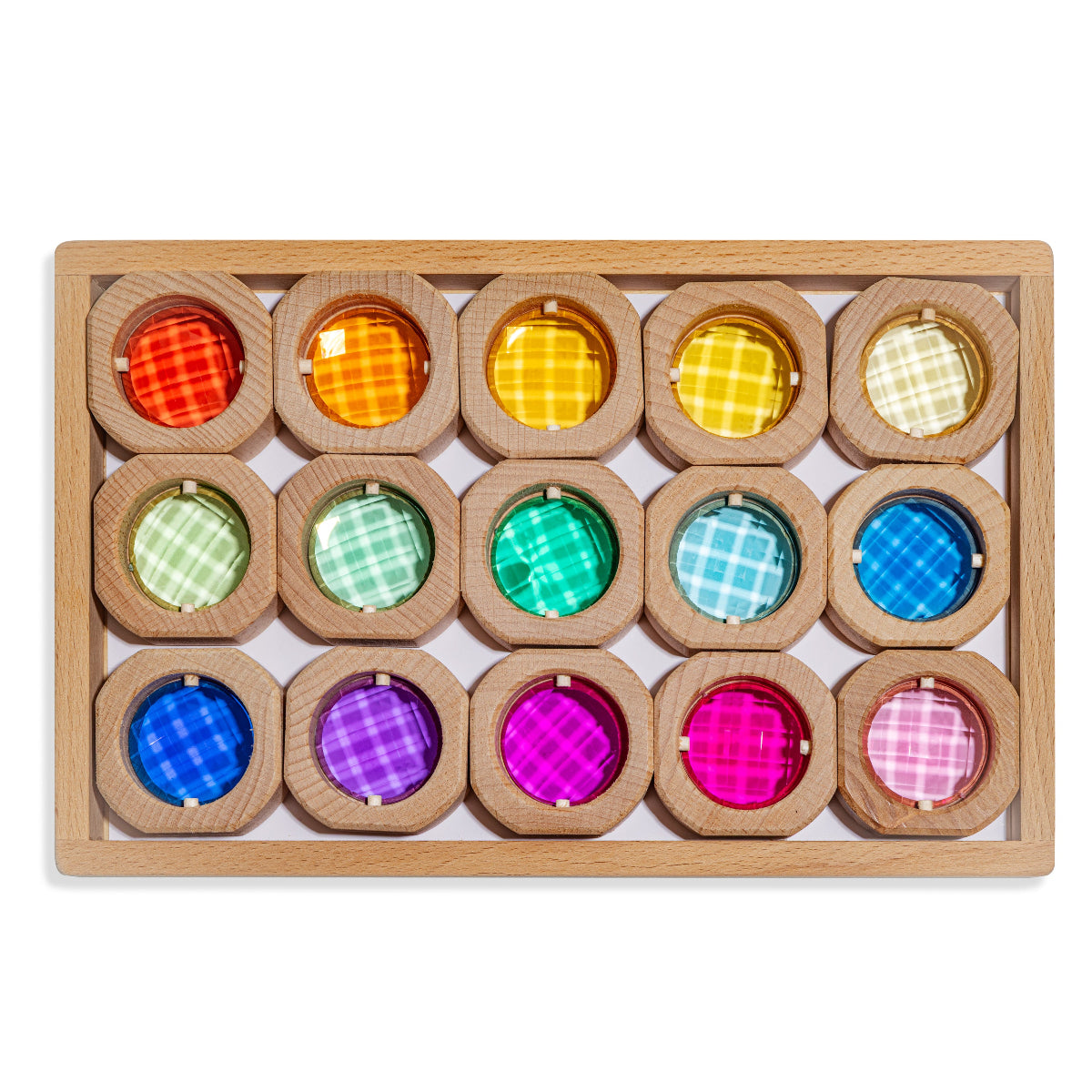 Maison Rue Lottie Blocks - Rainbow Gem Wooden Blocks with Acrylic Shapes.