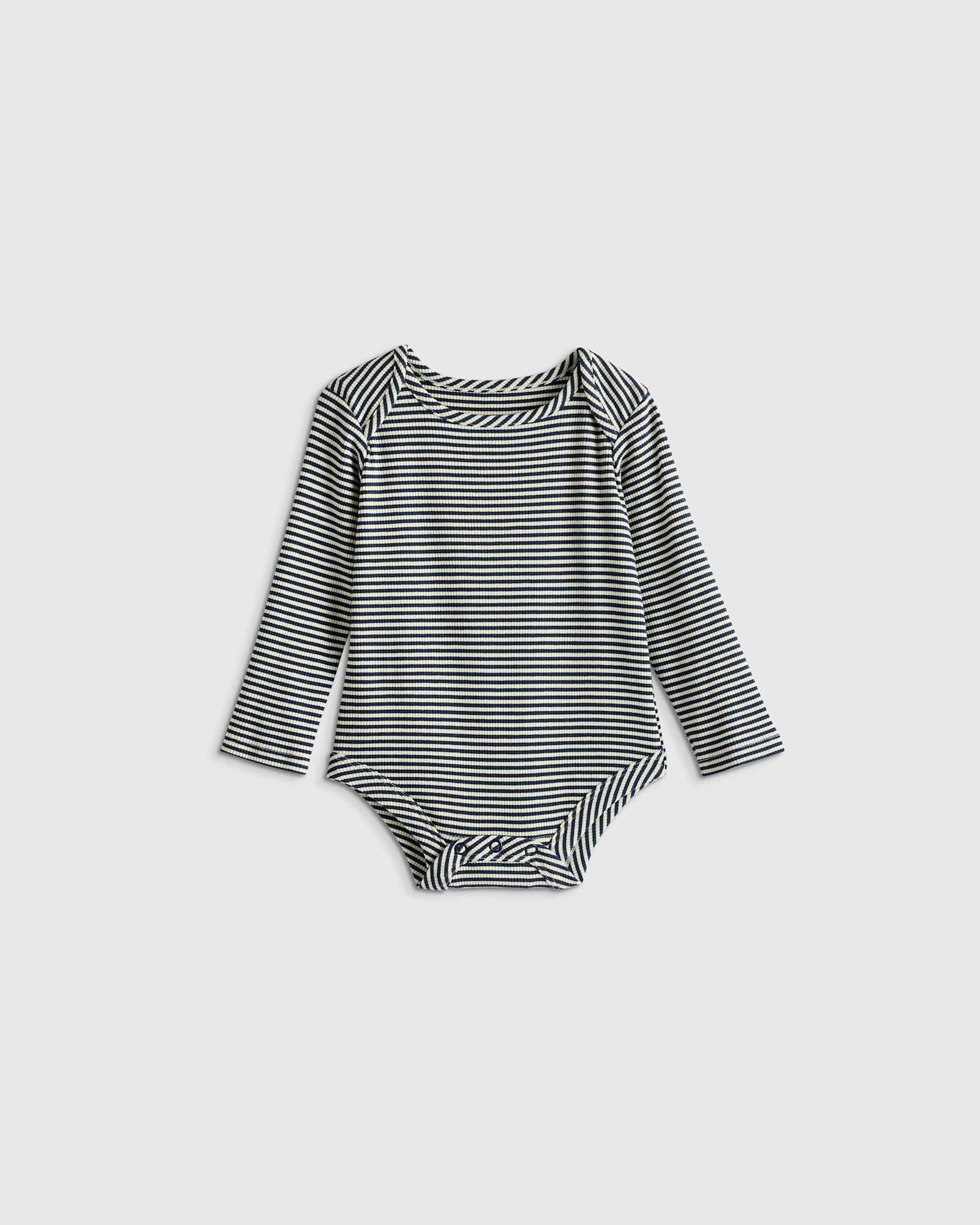 Quince  Long Sleeve Bodysuit in Navy Stripe.