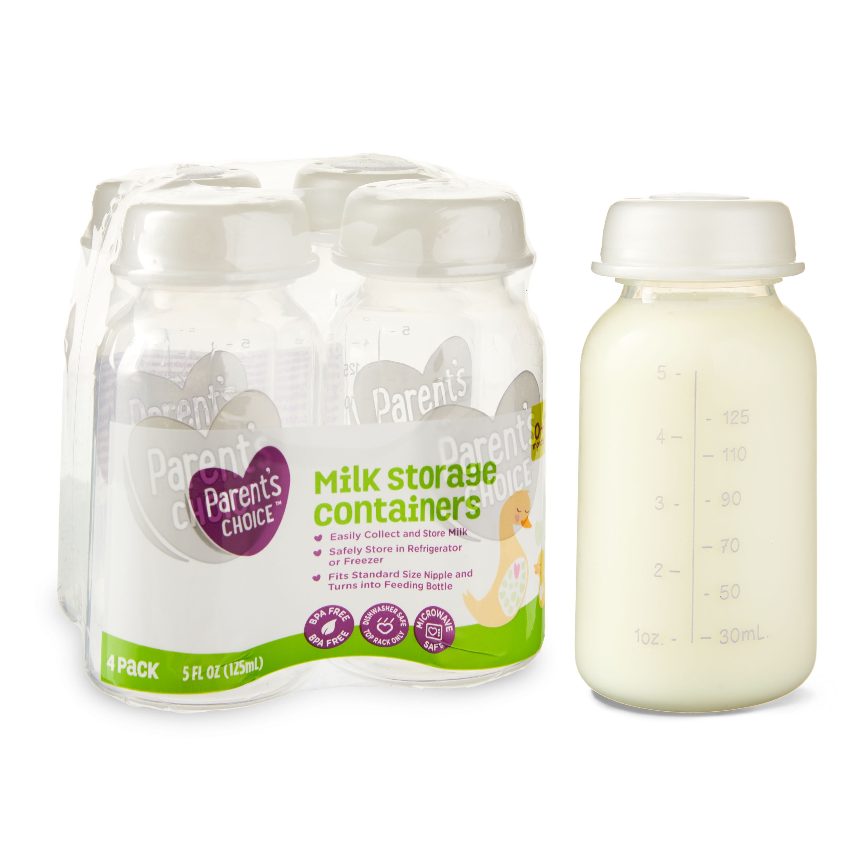 Parent's Choice Milk Storage Containers, 5 Fl Oz, 4 Pack.