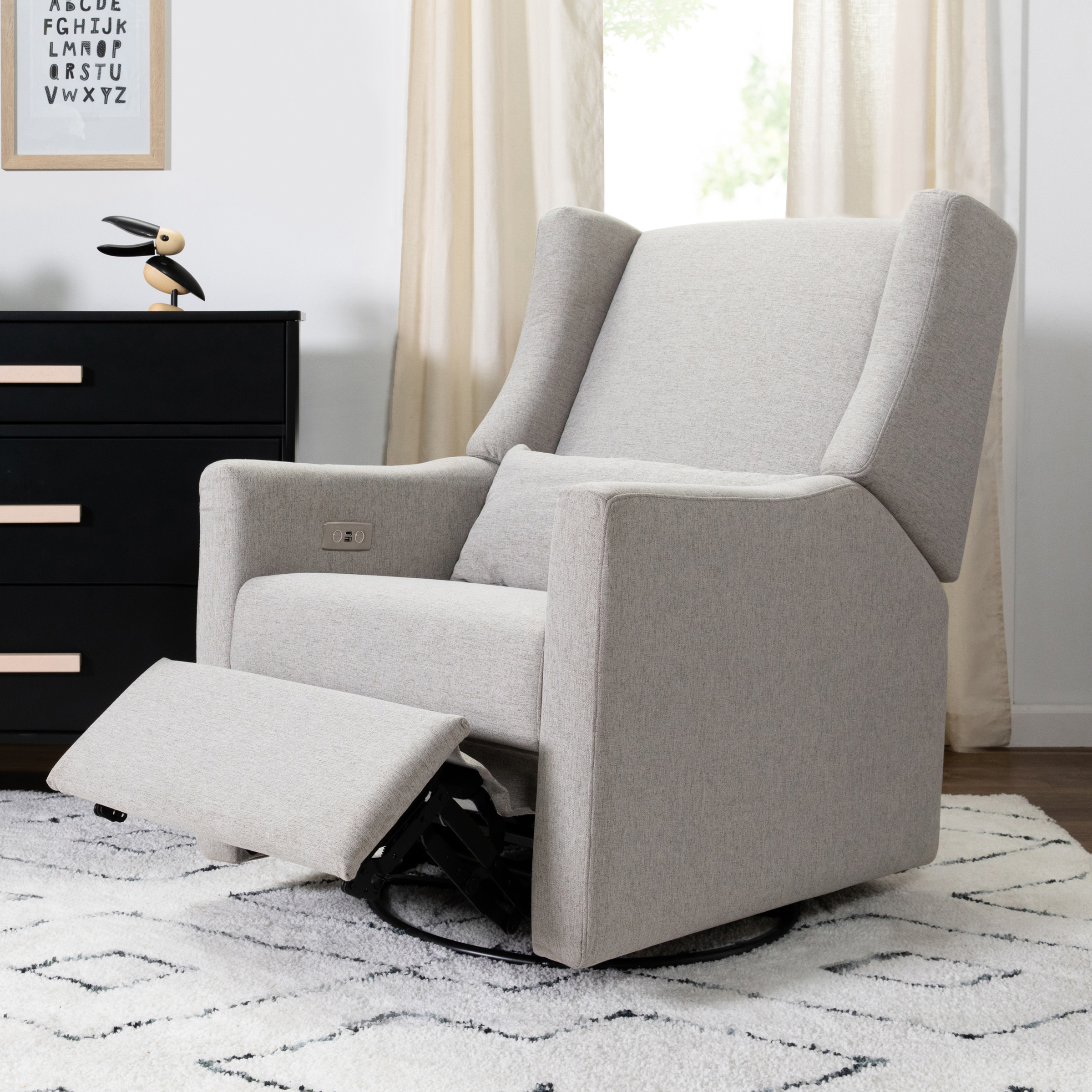babyletto Kiwi Electronic Recliner and Swivel Glider - Performance Grey Eco Weave.