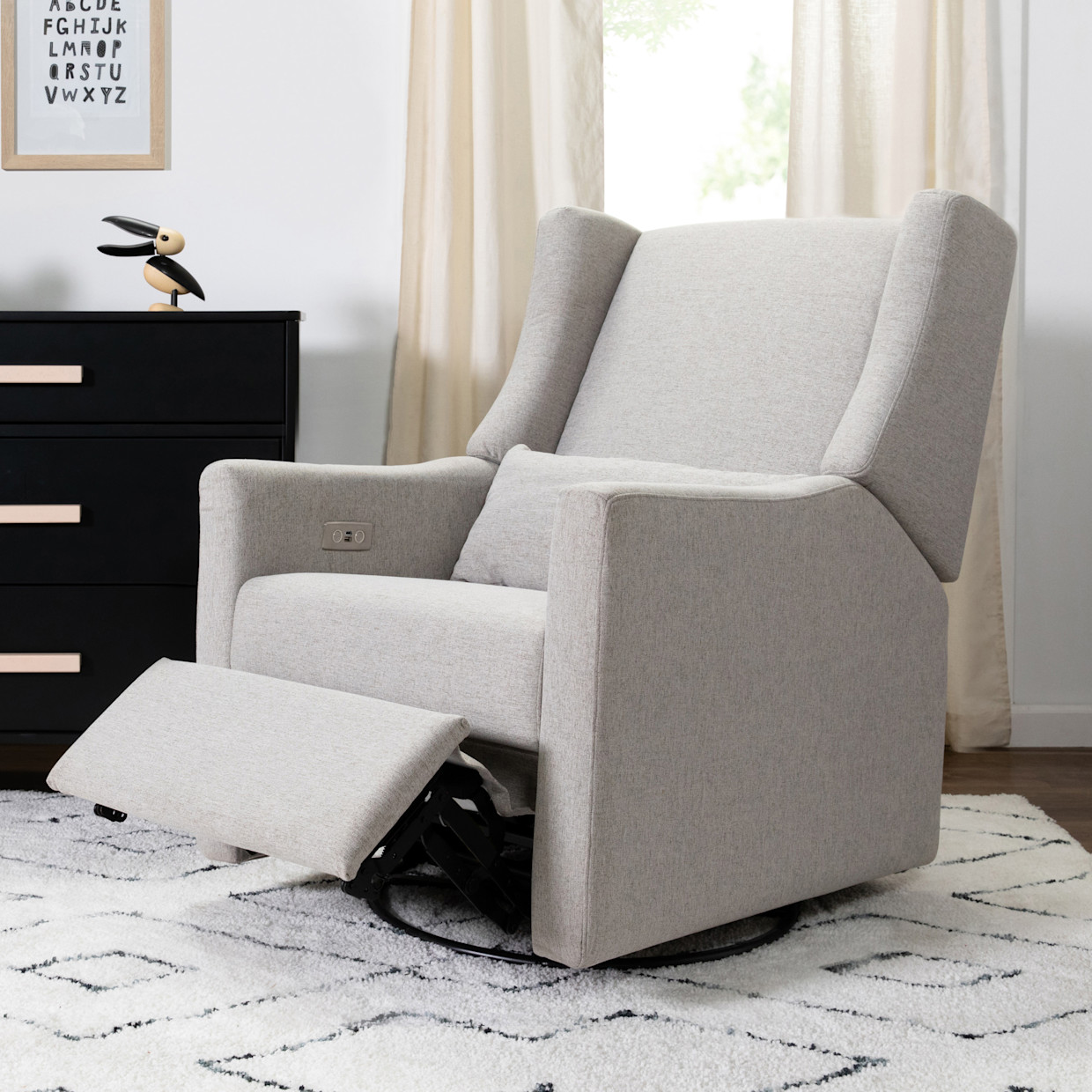 babyletto Kiwi Electronic Recliner and Swivel Glider - Performance Grey Eco Weave.