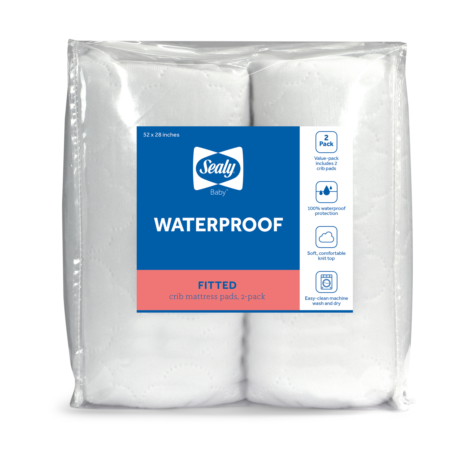 Sealy Waterproof Fitted Crib Mattress Pad (2 Pack).