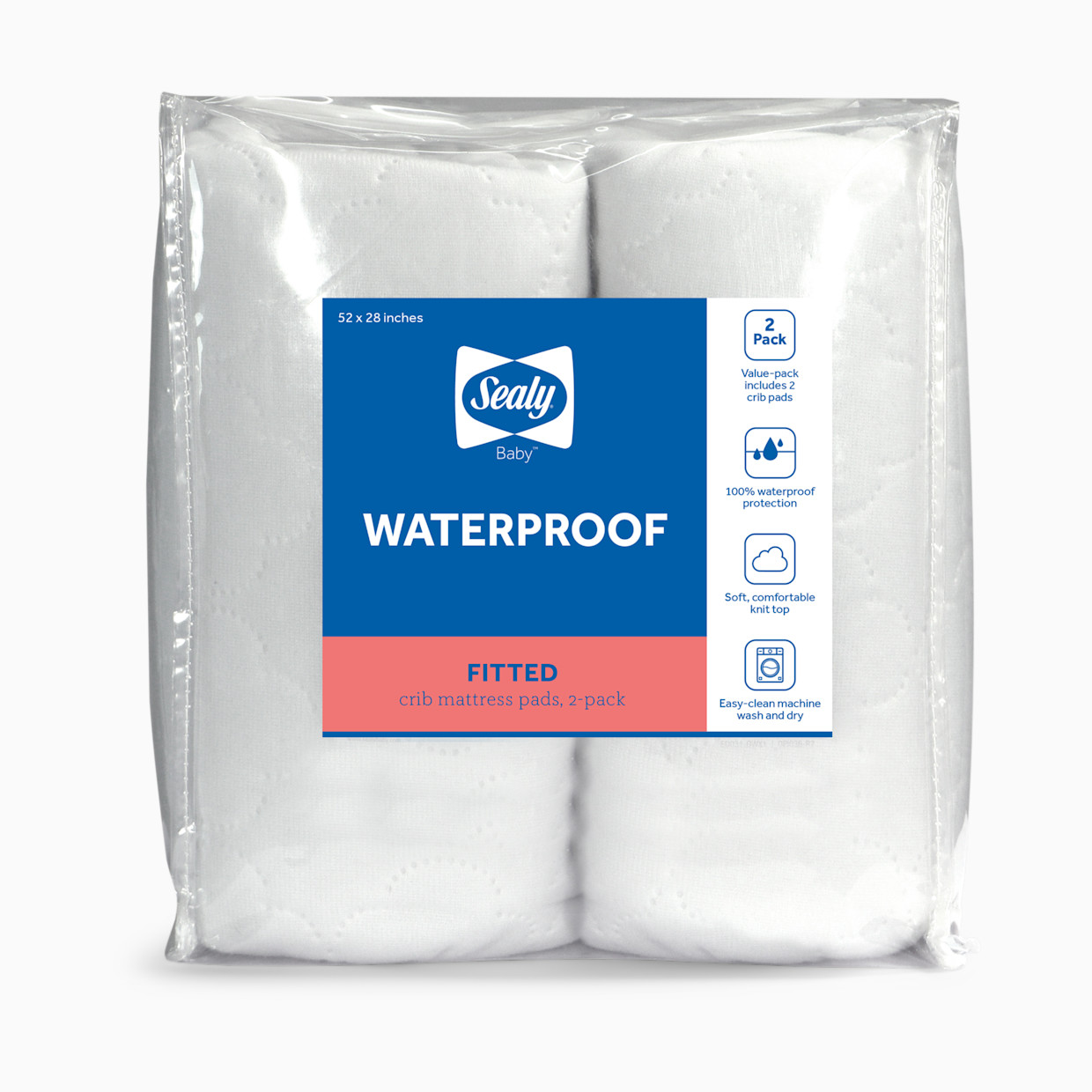 Sealy Waterproof Fitted Crib Mattress Pad (2 Pack).