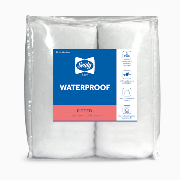 Sealy Waterproof Fitted Crib Mattress Pad (2 Pack).