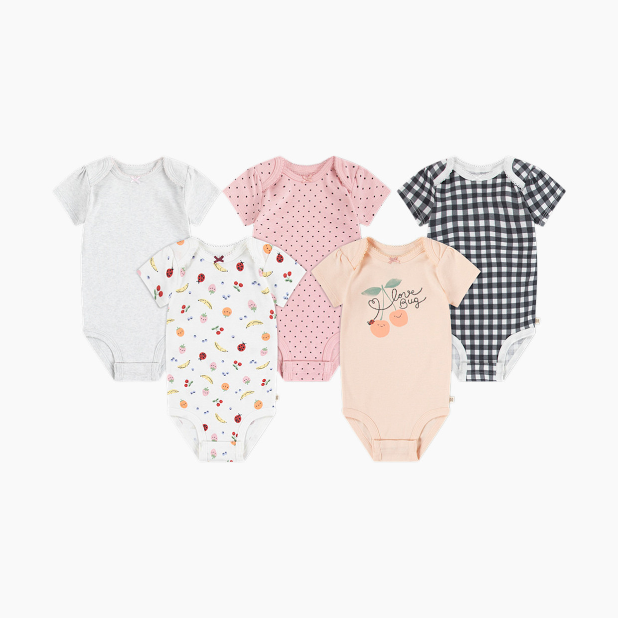 Huggies Everyday Bodysuit (5 Pack) - Pale Peach/Pink/Fruits, 0-3 M.