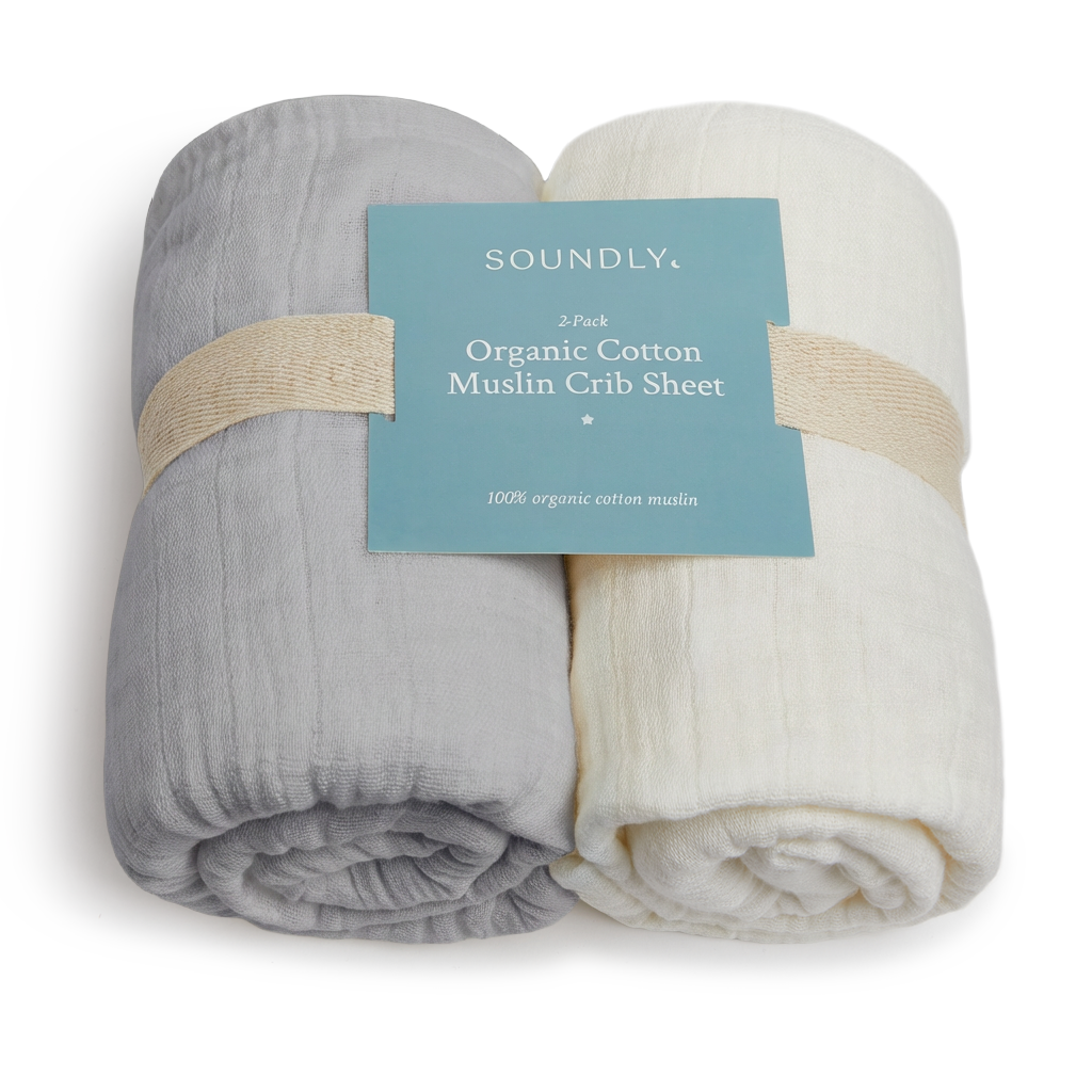 Soundly Organic Cotton Muslin Crib Sheet (2 Pack) - Grey/White.