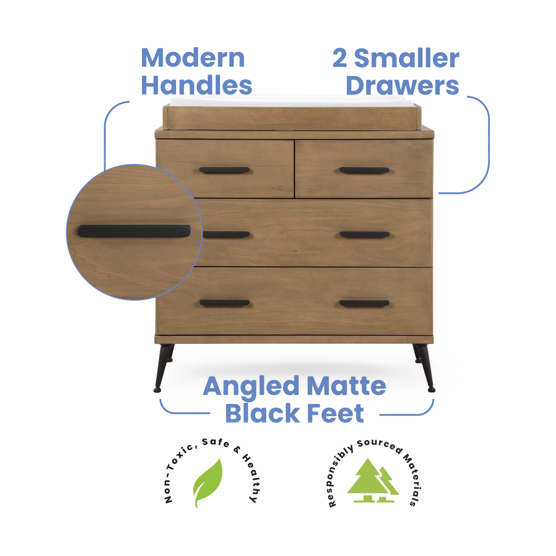 Delta Children Sloane 4 Drawer Dresser with Changing Top - Acorn /Matte Black.