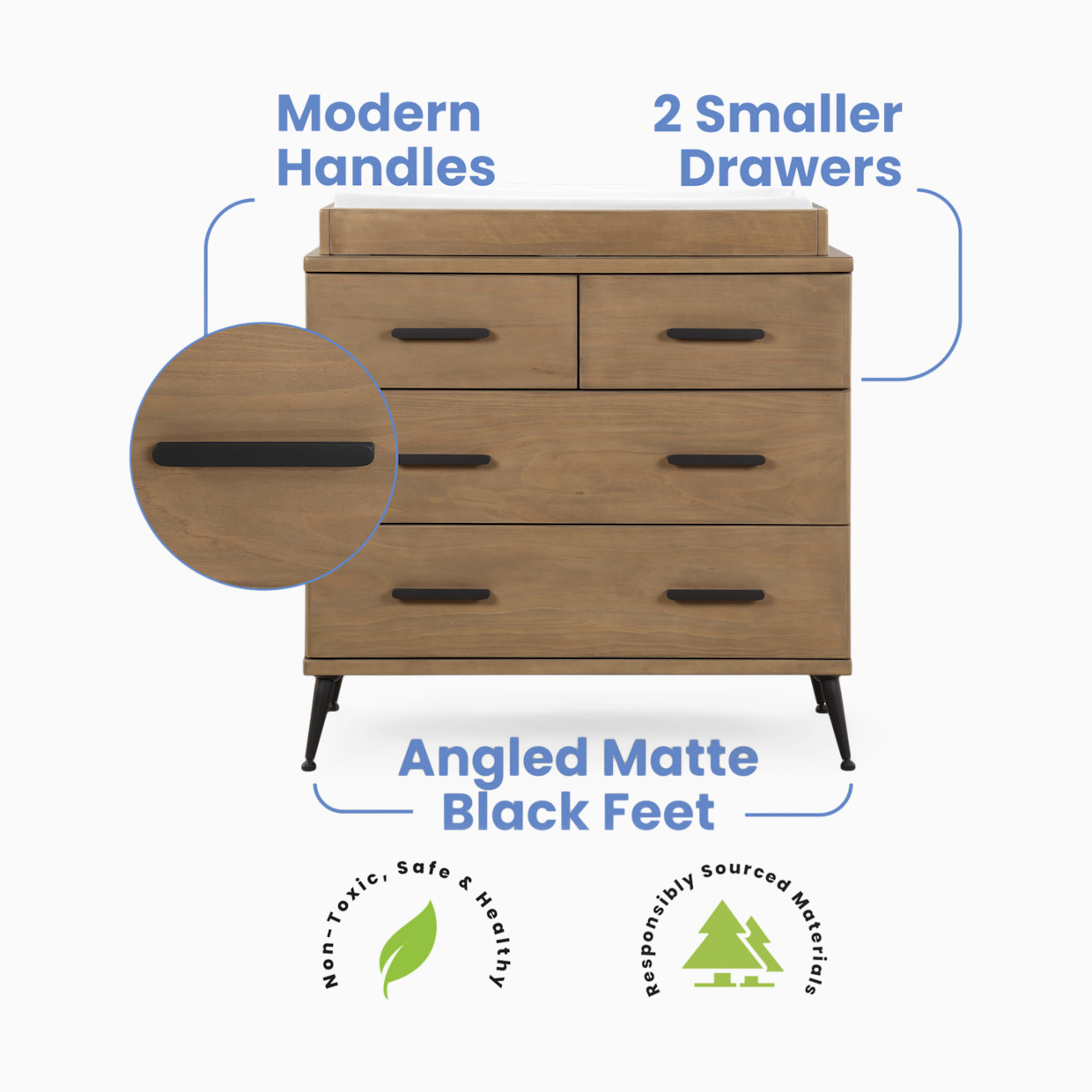 Delta Children Sloane 4 Drawer Dresser with Changing Top - Acorn /Matte Black.