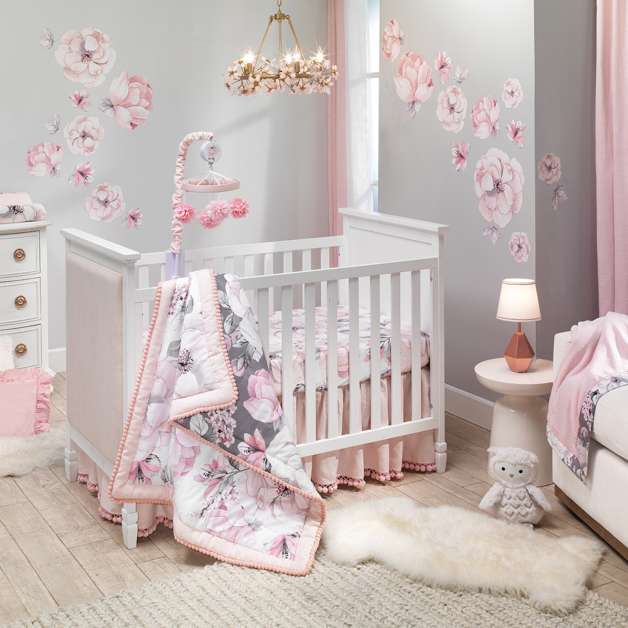Lambs & Ivy 4-Piece Crib Bedding Set - Watercolor Floral.