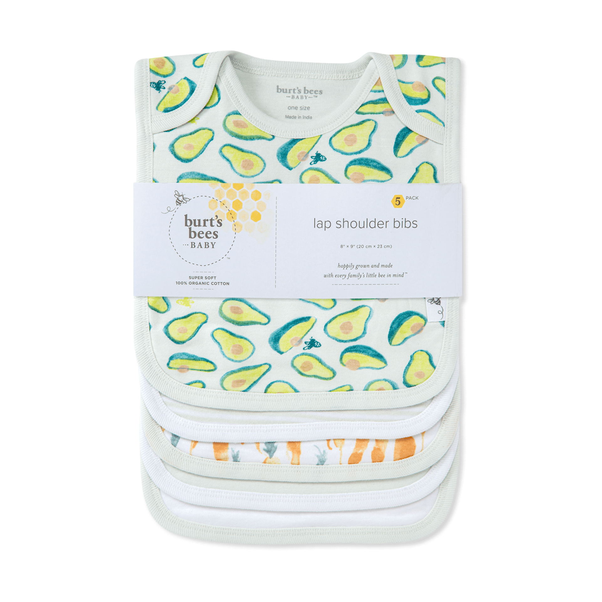 Burt's Bees Baby Organic Lap Shoulder Bib (5 Pack) Carrots & Avocados