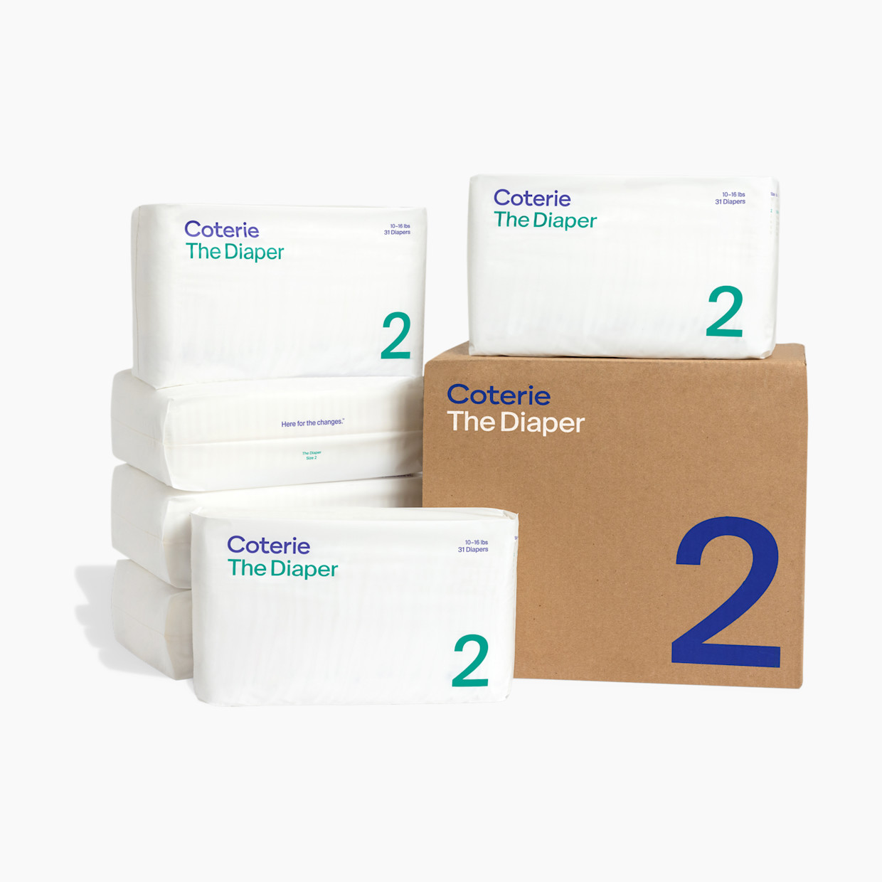Coterie Ultra Soft Diapers, Monthly Supply - Size 2, 186 Count.