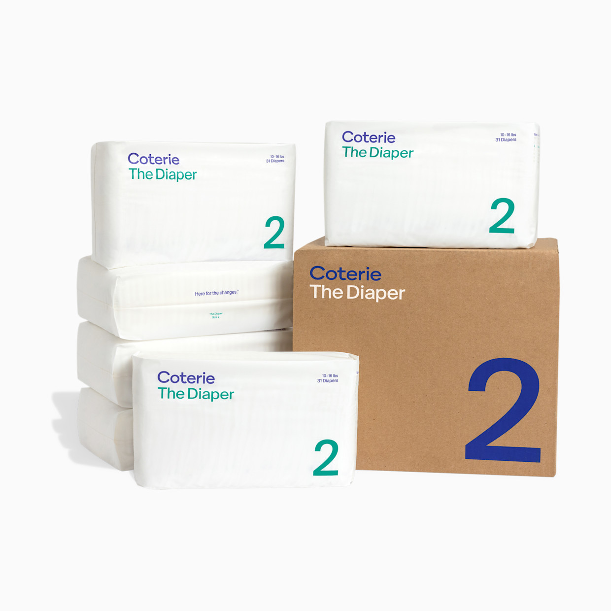 Coterie Ultra Soft Diapers, Monthly Supply - Size 2, 186 Count.