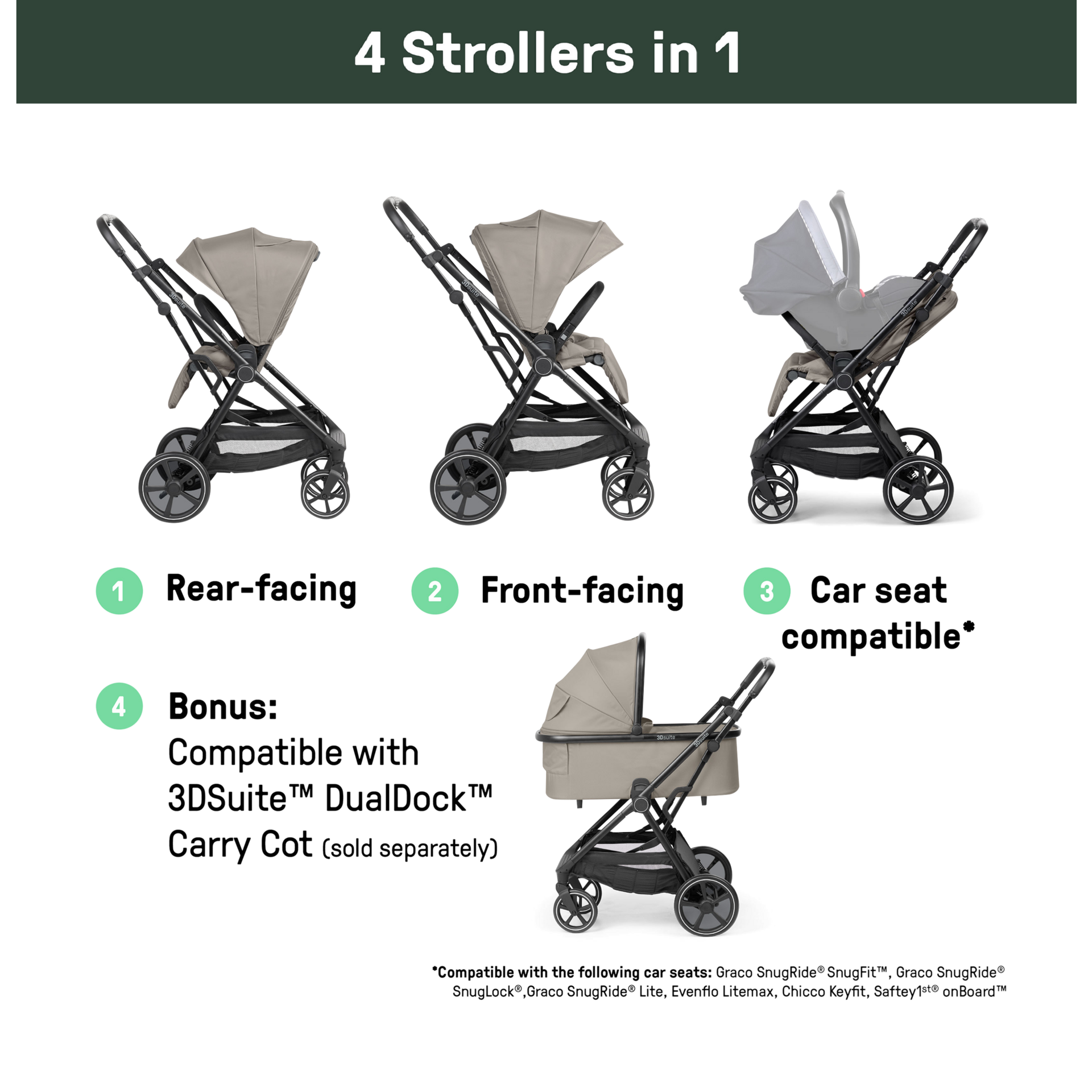 Ingenuity 3DSuite Modular Stroller and Carry Cot - Cashew.