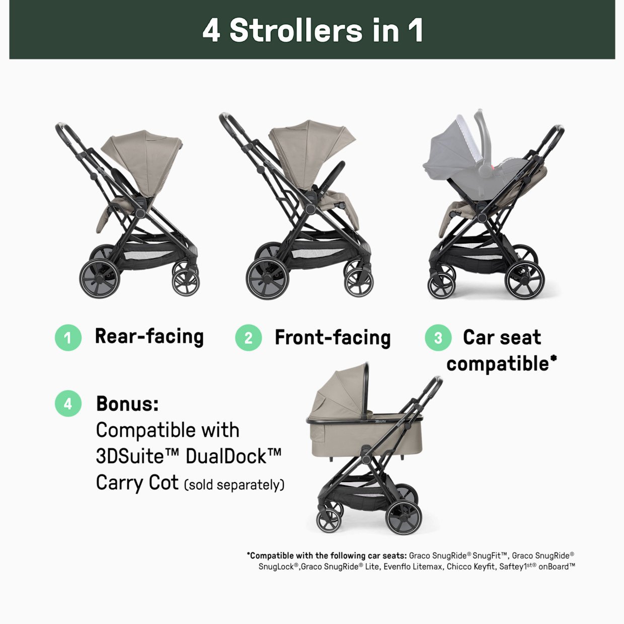 Ingenuity 3DSuite Modular Stroller and Carry Cot - Cashew.