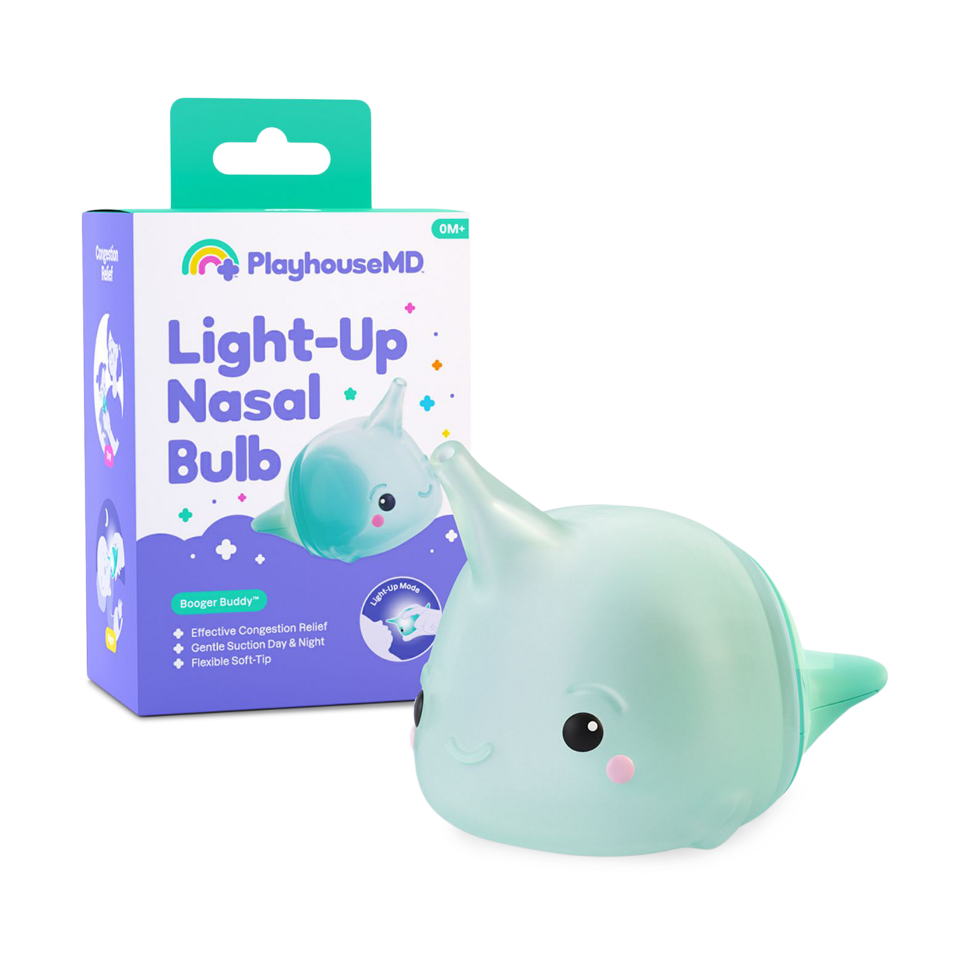 Booger Buddy Nasal Aspirator Bulb, Narwhal - with LED Light for Babies & Toddlers – BPA-Free Snot Remover for Infant Stuffy Nose and Congestion Relief – Easy to Clean Design