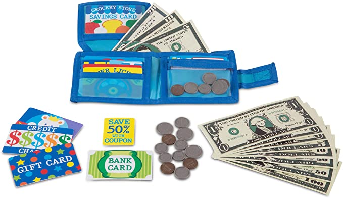 Melissa & Doug Pretend-to-Spend Toy Wallet With Play Money and Cards.