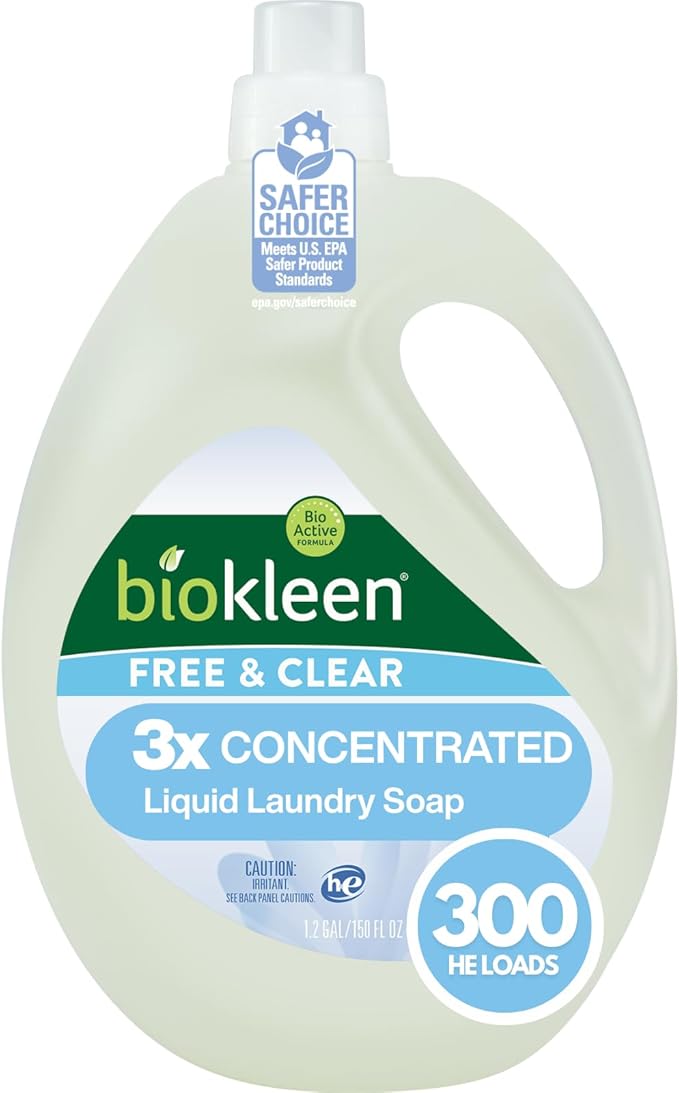 Biokleen Free & Clear Natural 3X Concentrated Liquid Laundry Detergent.