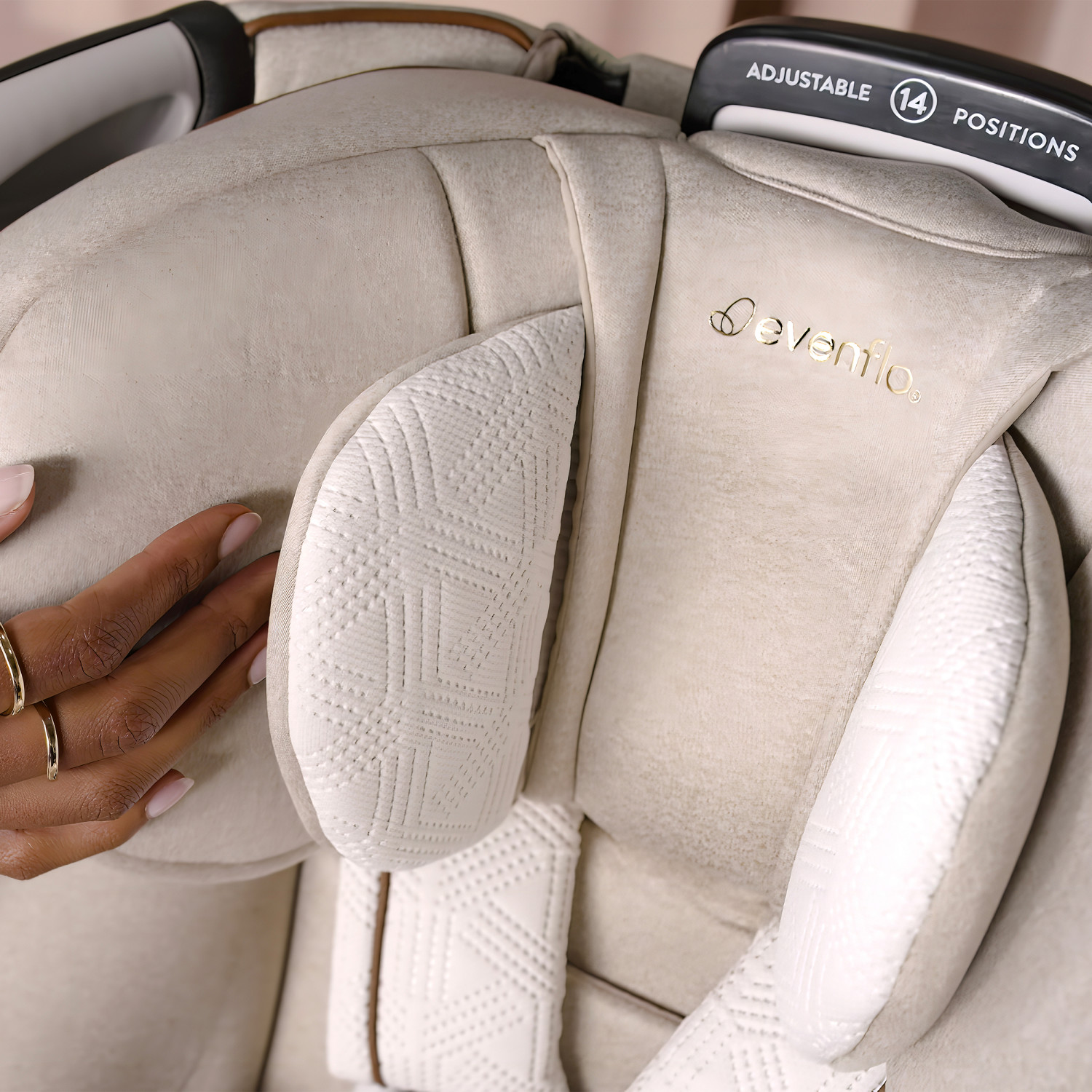 Evenflo Gold Revolve 360 Extend Rotational All-in-One with SensorSafe - Champagne With Green & Gentle Fabric.