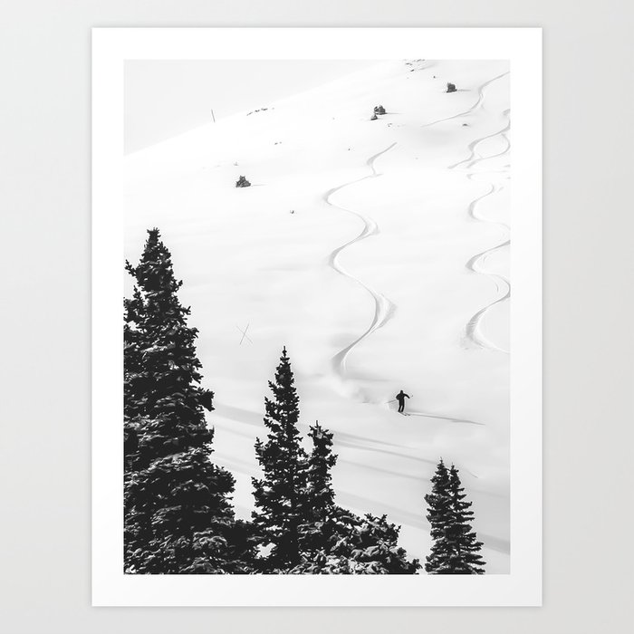 Byrdonwheels Backcountry Skier Snow Mountain Ski Landscape Black and White Art Print.