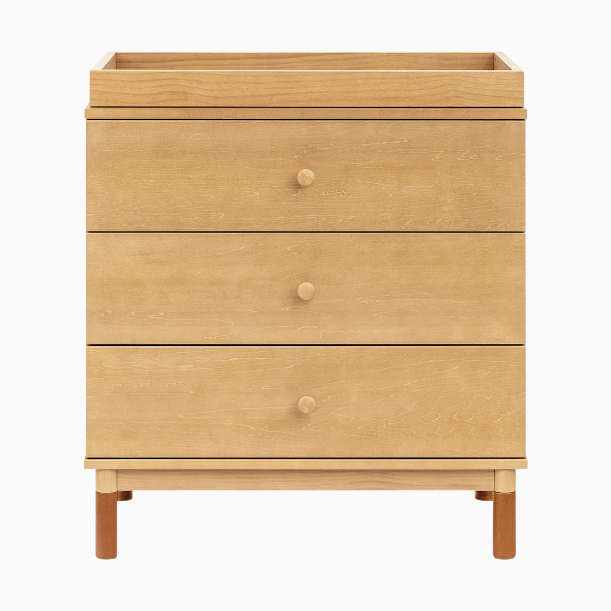 babyletto Gelato 3-Drawer Changer Dresser - Honey With Vegan Tan Leather Feet.