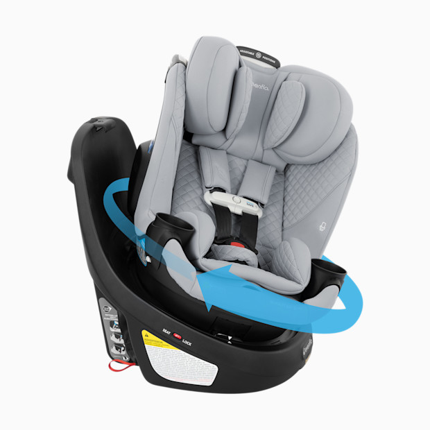Evenflo Revolve360 Slim 2-in-1 Rotational Car Seat with Green & Gentle Fabric.