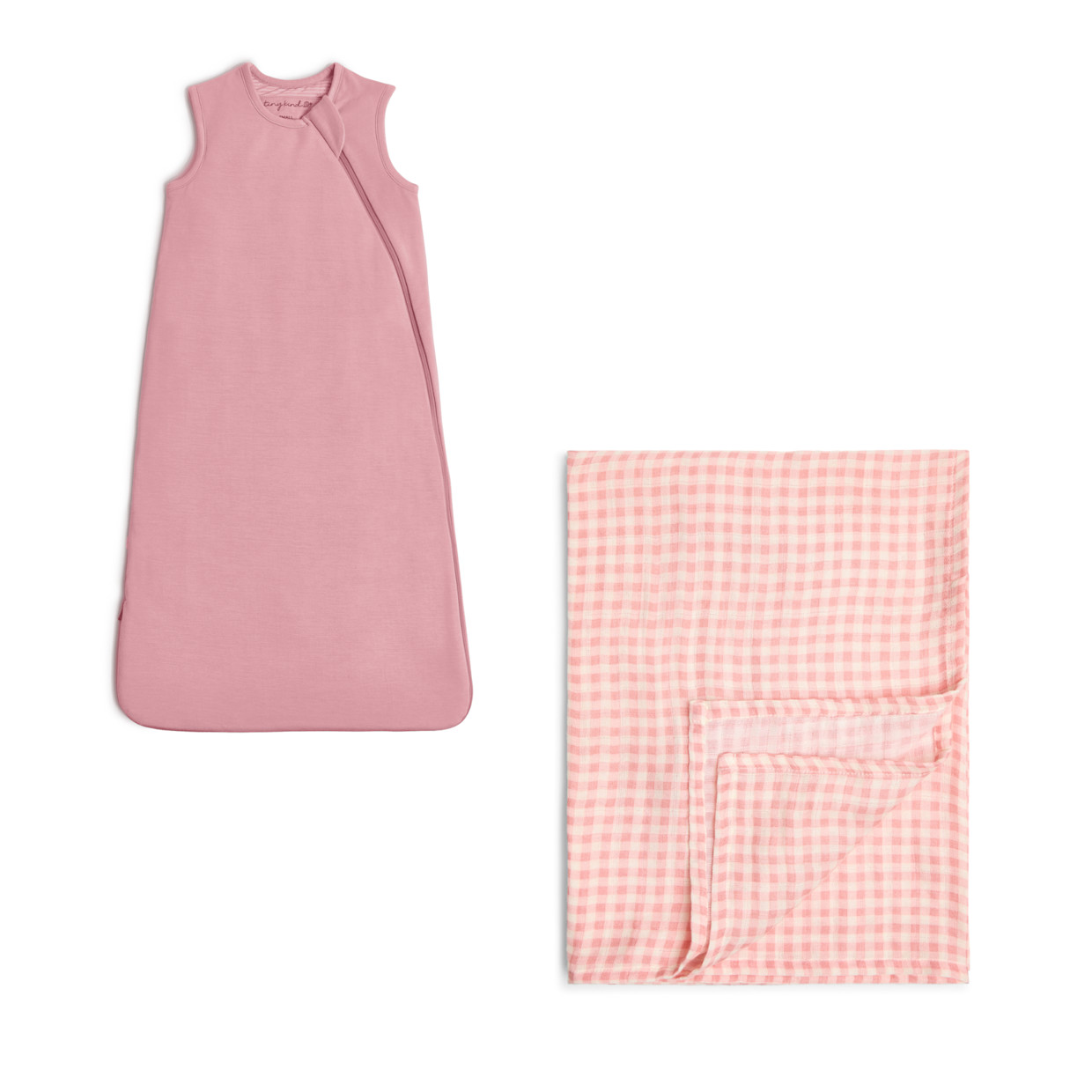Tiny Kind Swaddle Blanket & Sleep Bag Set - Pink Gingham, Small.