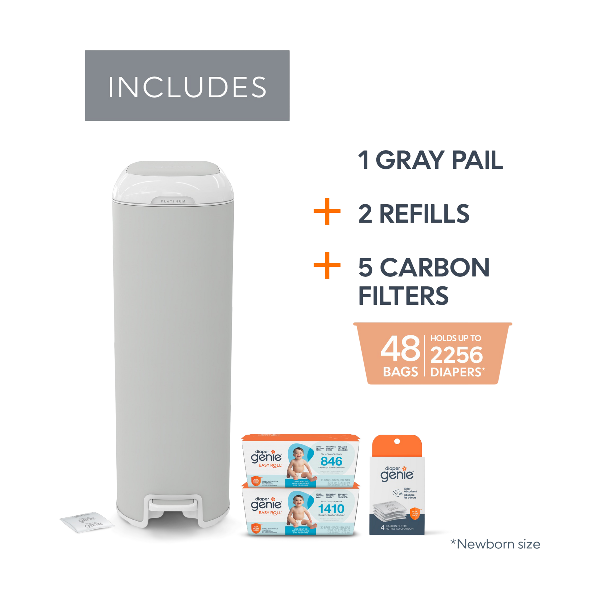 Diaper Genie Platinum Stainless Steel Diaper Pail Gift Set.