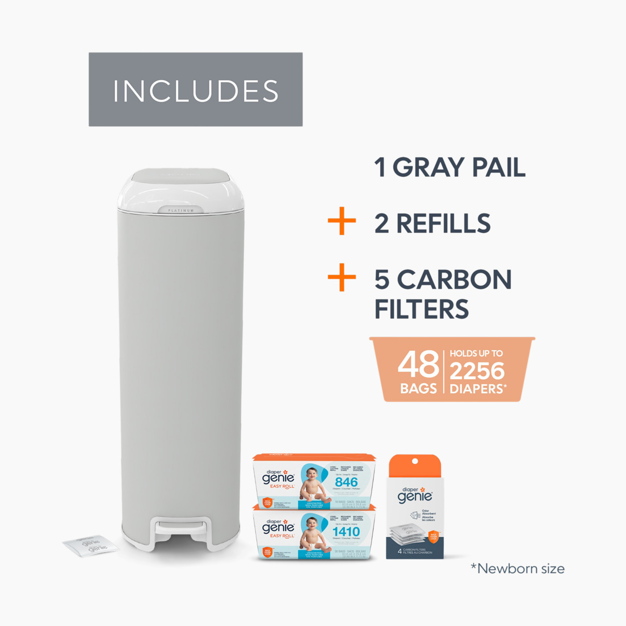 Diaper Genie Platinum Stainless Steel Diaper Pail Gift Set - Stone Grey.