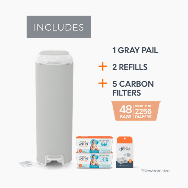 Diaper Genie Platinum Stainless Steel Diaper Pail Gift Set.