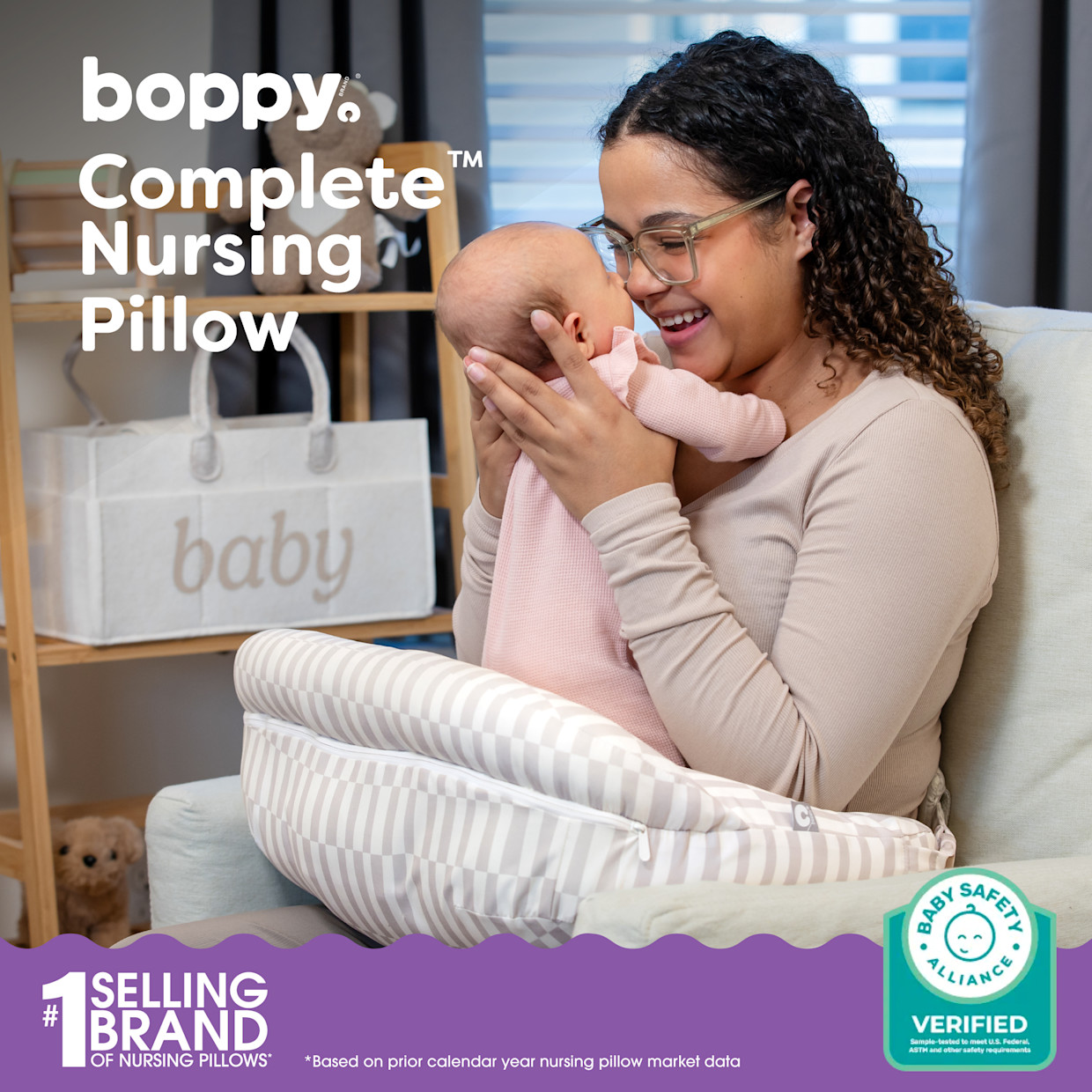 Boppy Complete Nursing Pillow - Taupe Broken Stripes.