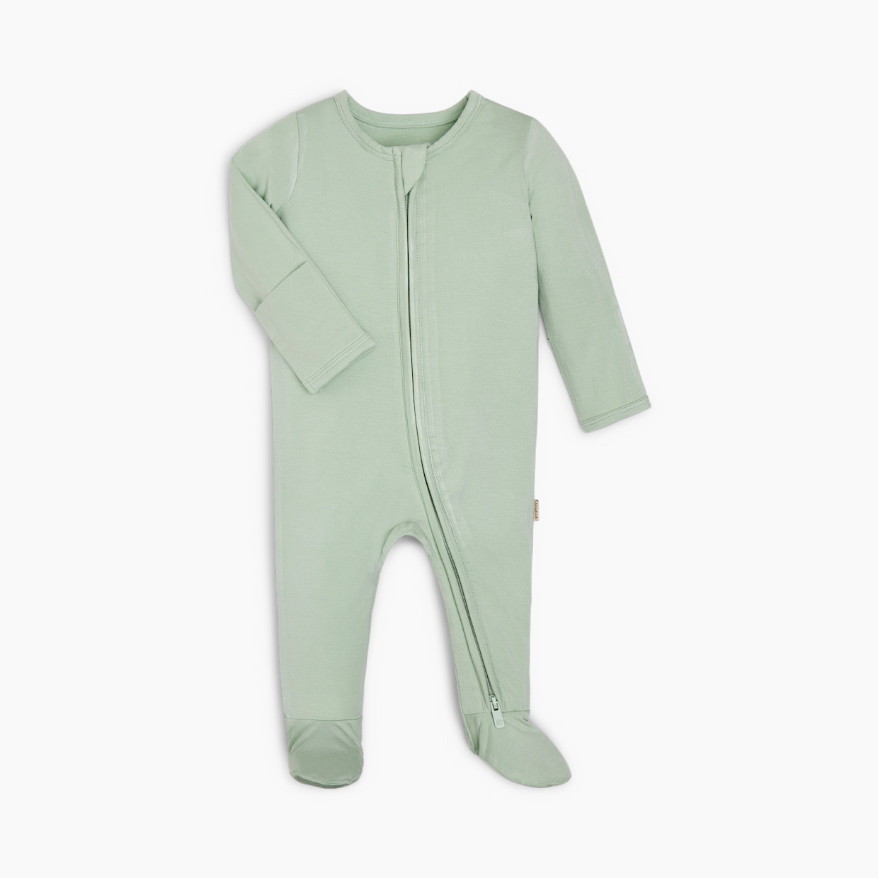 Tiny Kind Bamboo Viscose Solid Zipper Footie - Sage, 0-3 M.