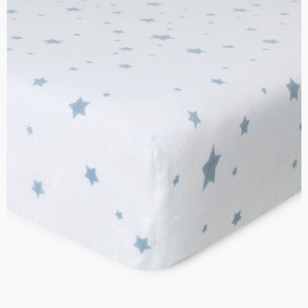 Newton Baby 2-Pack Organic Cotton Breathable Mini Crib Sheets - Stardust In Moonstone Mist + Solid White.