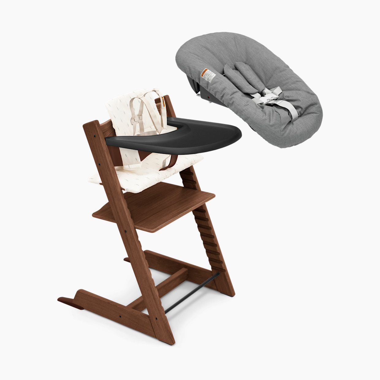 Stokke Tripp Trapp High Chair Complete² + Newborn Set - Oak Warm Brown/Wheat Cream Cushion/Black Tray.