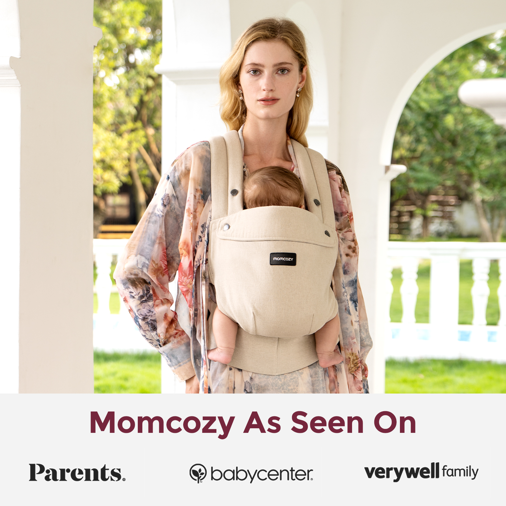 Momcozy Baby Carrier with Natural Cotton Linen - Cream.