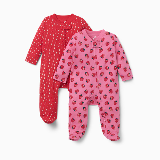 Small Story Organic Cotton 2-Way Zip Footie (2 Pack) - Berry Sweet, 0-3 M.