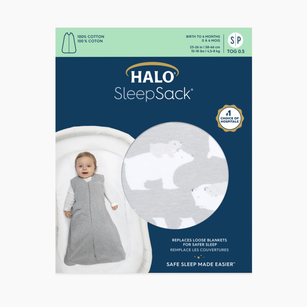 Halo SleepSack Wearable Blanket Cotton - Grey Polar Bears, Large.