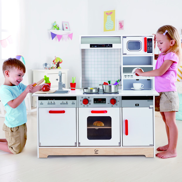 Hape All-in-1 Wooden Play Kitchen with Accessories.