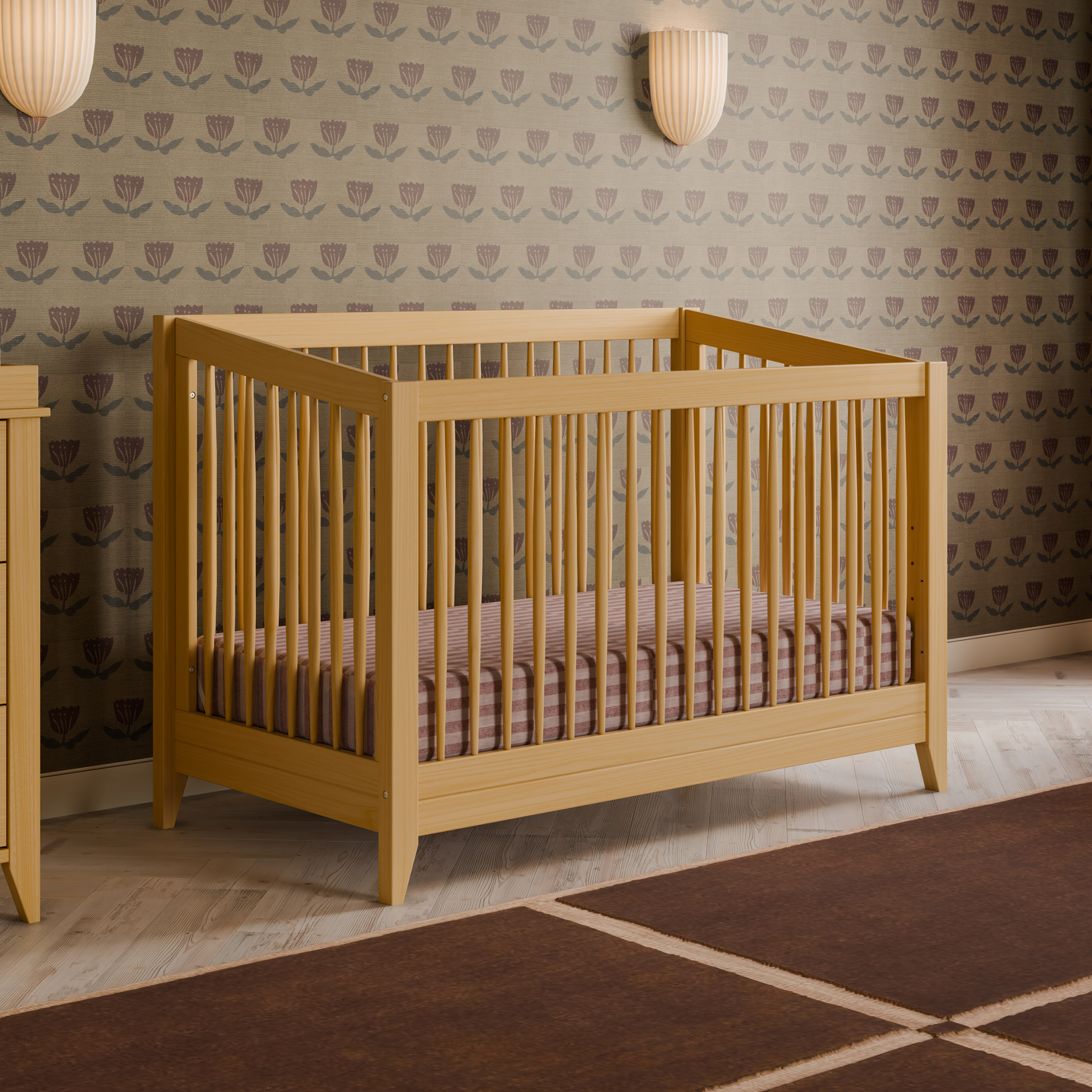 babyletto Sprout 4-in-1 Convertible Crib with Conversion Kit - Honey.