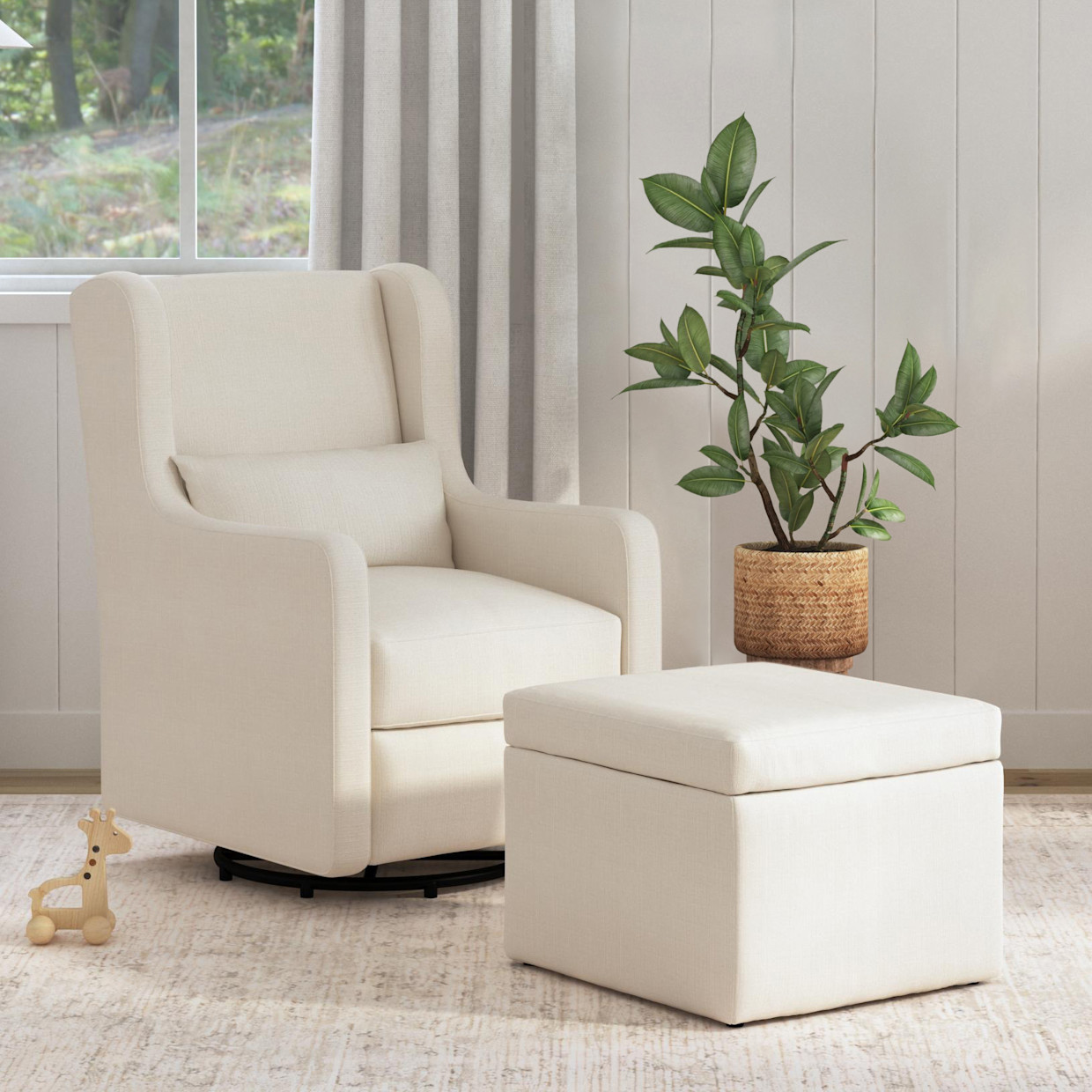 Carter's by daVinci Adrian Swivel Glider with Storage Ottoman - Performance Cream Linen.