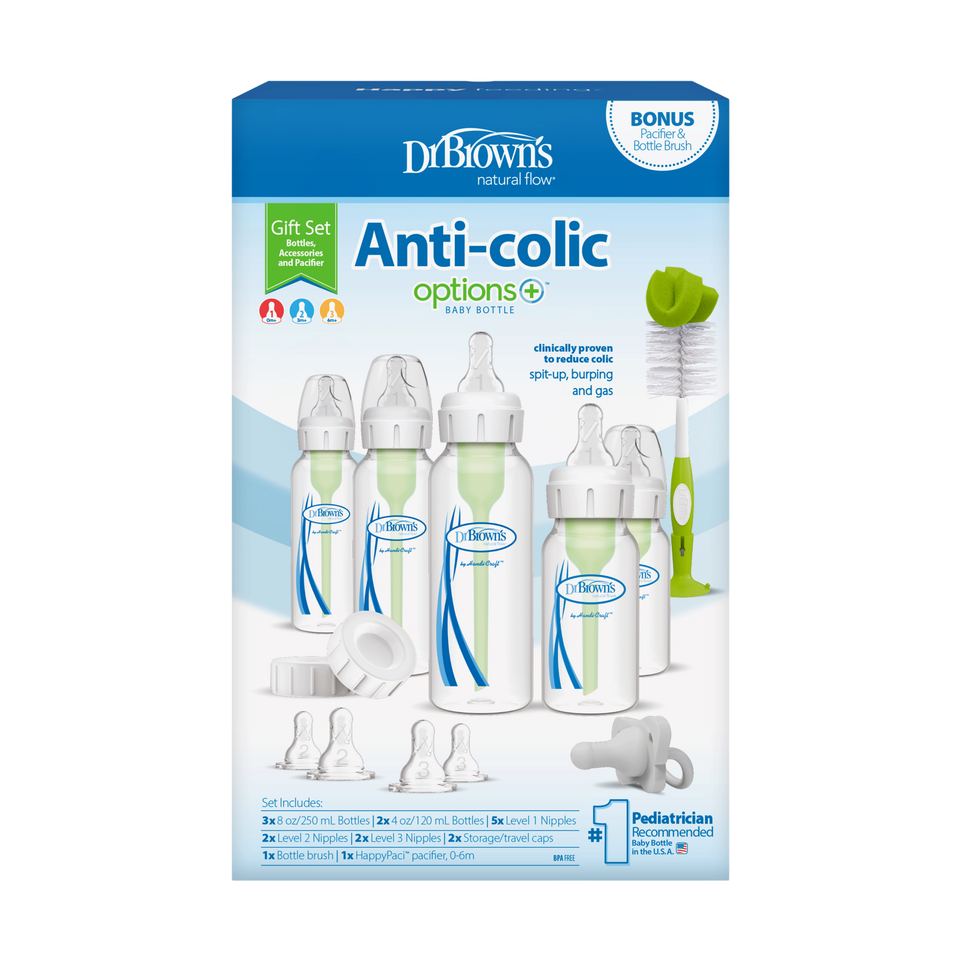 Dr. Brown's Anti-colic Options+ Narrow Baby Bottle Starter Gift Set.
