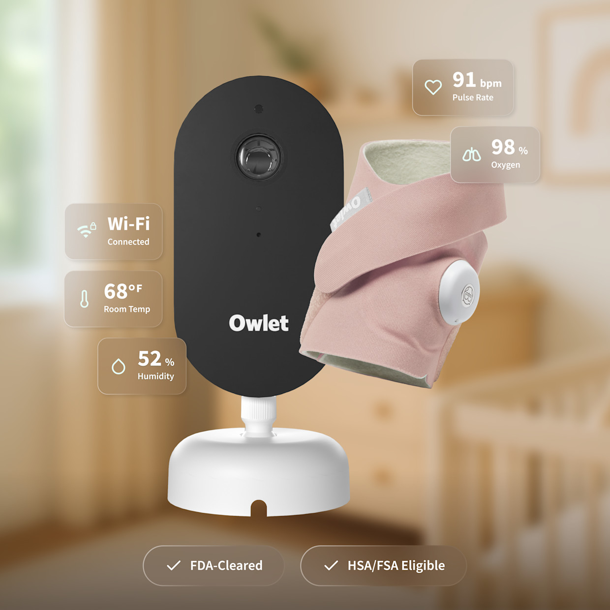 Owlet Dream Duo (Gen 3) Smart Baby Monitoring Bundle - Dusty Rose.
