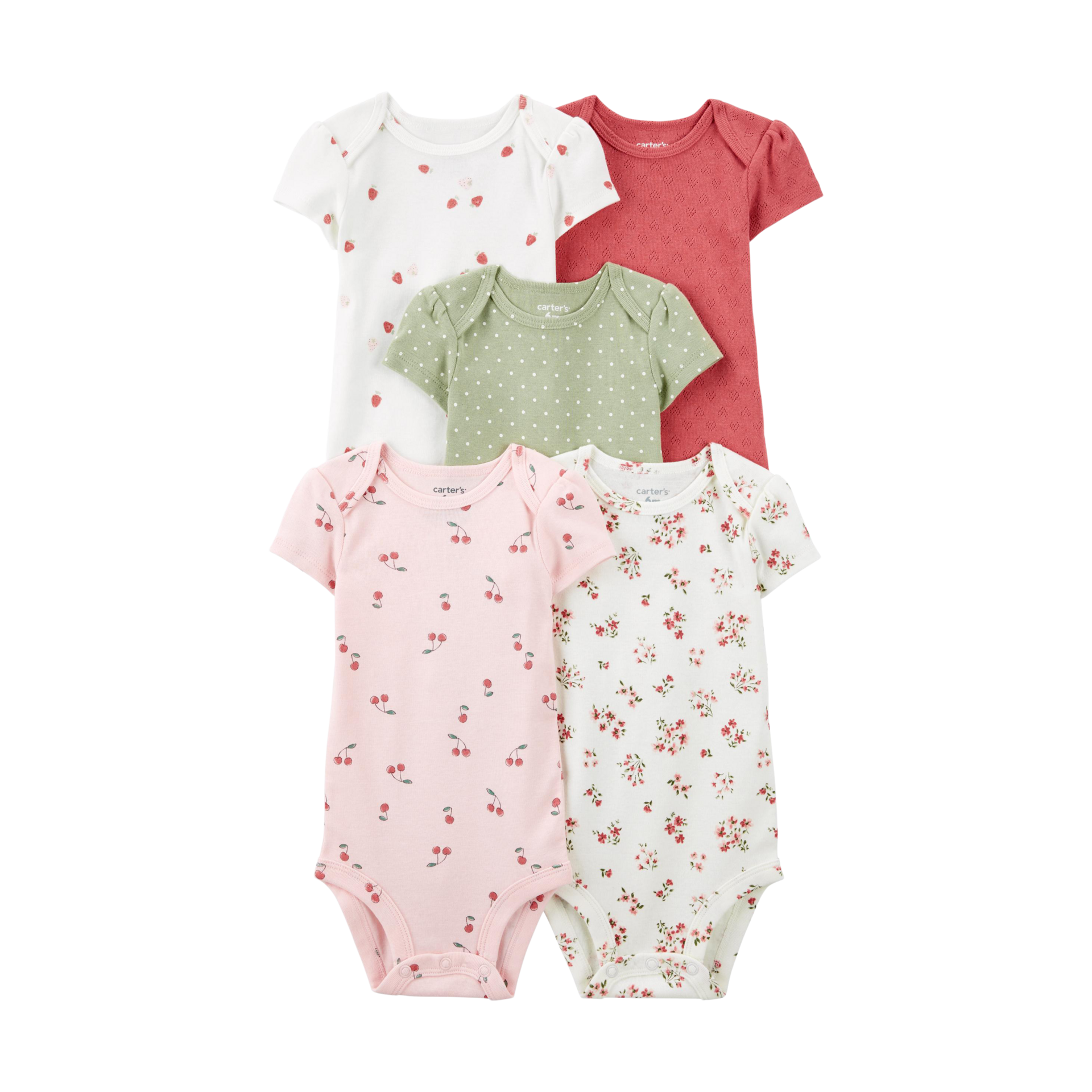 Carter's 5-Pack Short-Sleeve Bodysuits - Assorted Floral, 0-3 M.