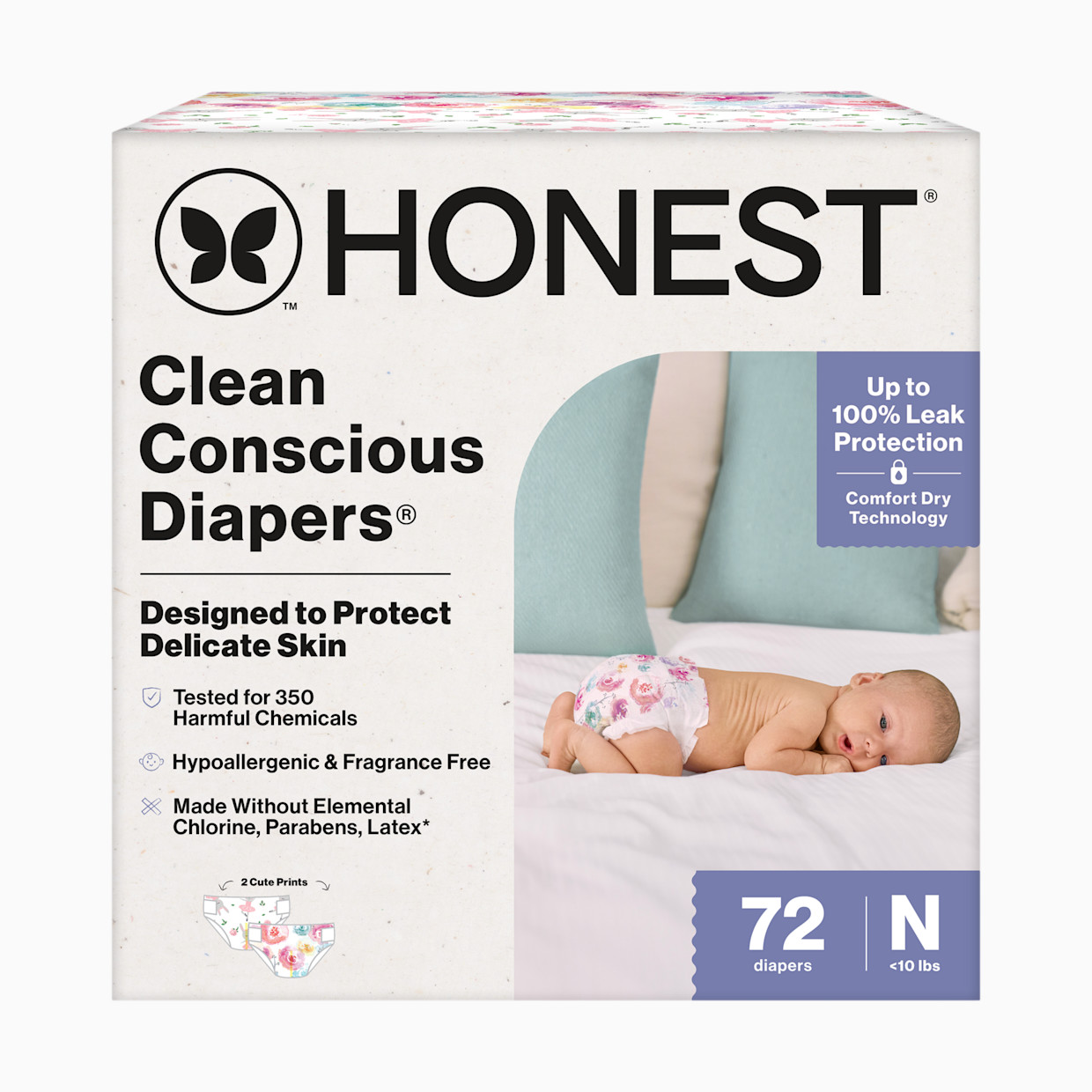 The Honest Company Clean Conscious Disposable Diapers Newborn-Size 2 - Rose Blossom + Tutu Cute, Nb, 72 Count.