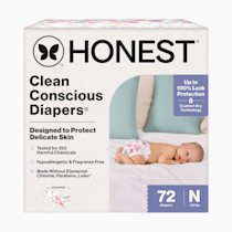 The Honest Company Clean Conscious Diapers for Delicate Skin Up to 100% Leakproof Hypoallergenic Fragrance-Free Baby Girl Prints Club Box Size Newborn 72 Count (Prints May Vary)
