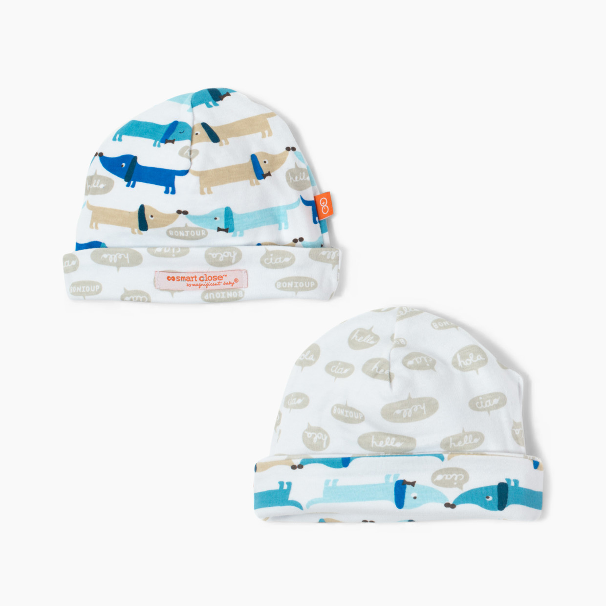 Magnetic Me Reversible Hat - Blue Dogs, Newborn-3 Months.