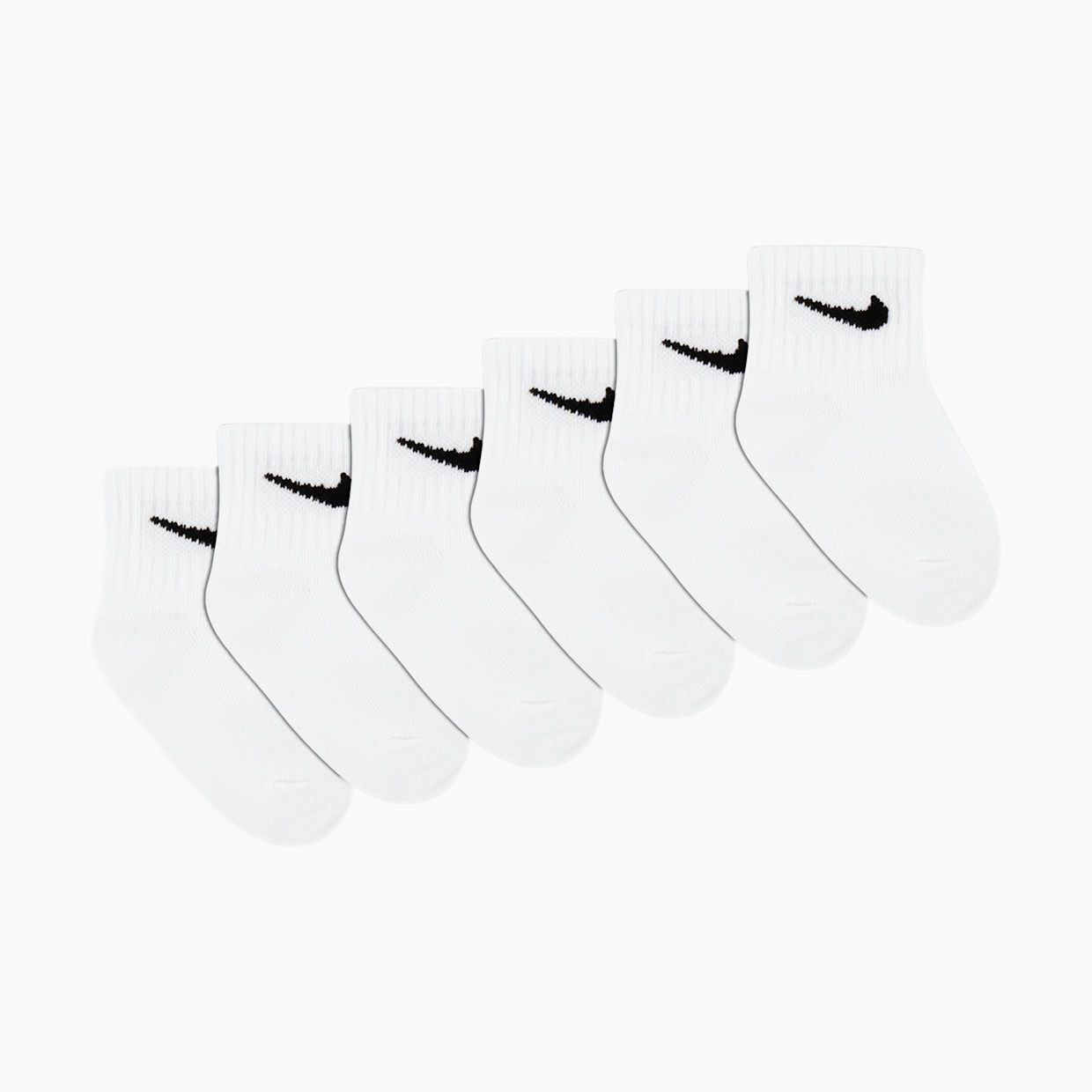 Nike Swoosh Ankle Socks (6 Pack) - White, 6-12 M.