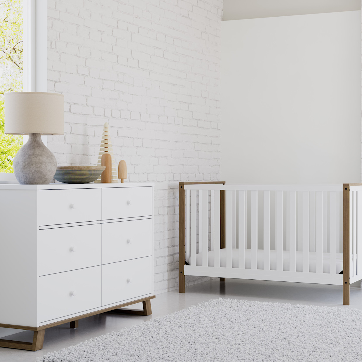 Storkcraft Modern 6 Drawer Dresser - White/Vintage Driftwood.