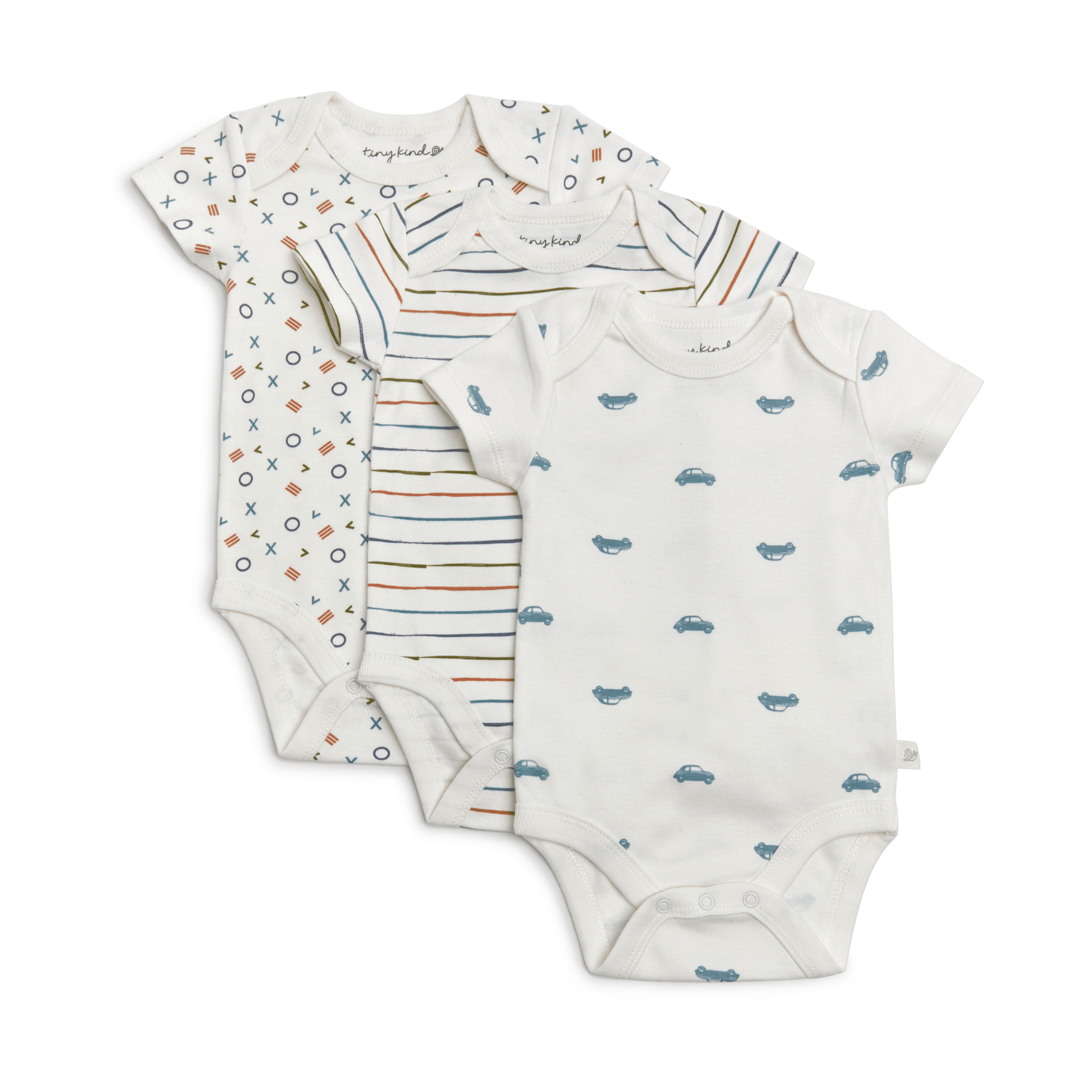 Tiny Kind 3 Pack Assorted Organic Cotton Bodysuits - Assorted Blues, 0-3 M.